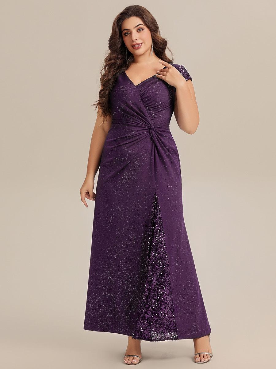 pretty KAIA|Plus Size Knotted Knit Cap Sleeve Maxi Glitter Evening Dress