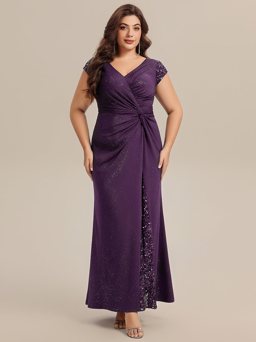 pretty KAIA|Plus Size Knotted Knit Cap Sleeve Maxi Glitter Evening Dress