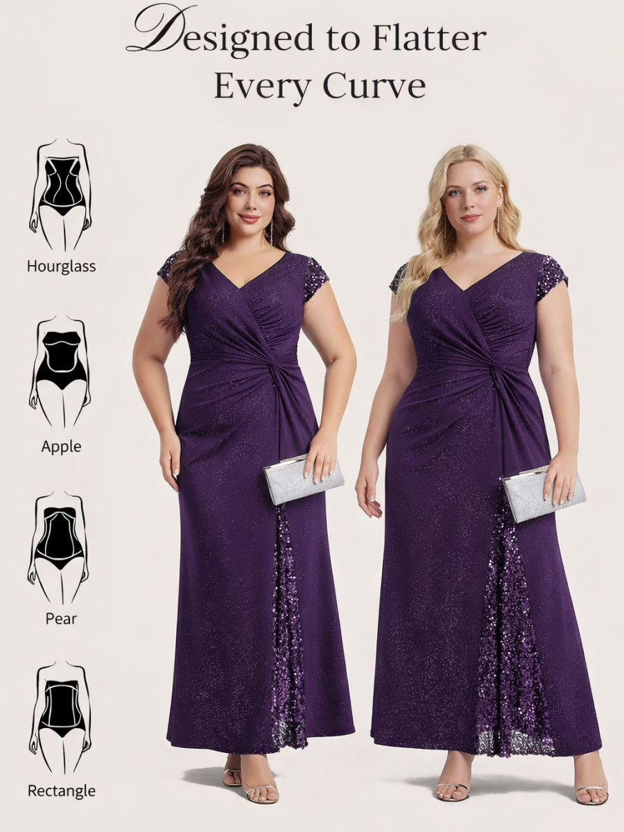 pretty KAIA|Plus Size Knotted Knit Cap Sleeve Maxi Glitter Evening Dress