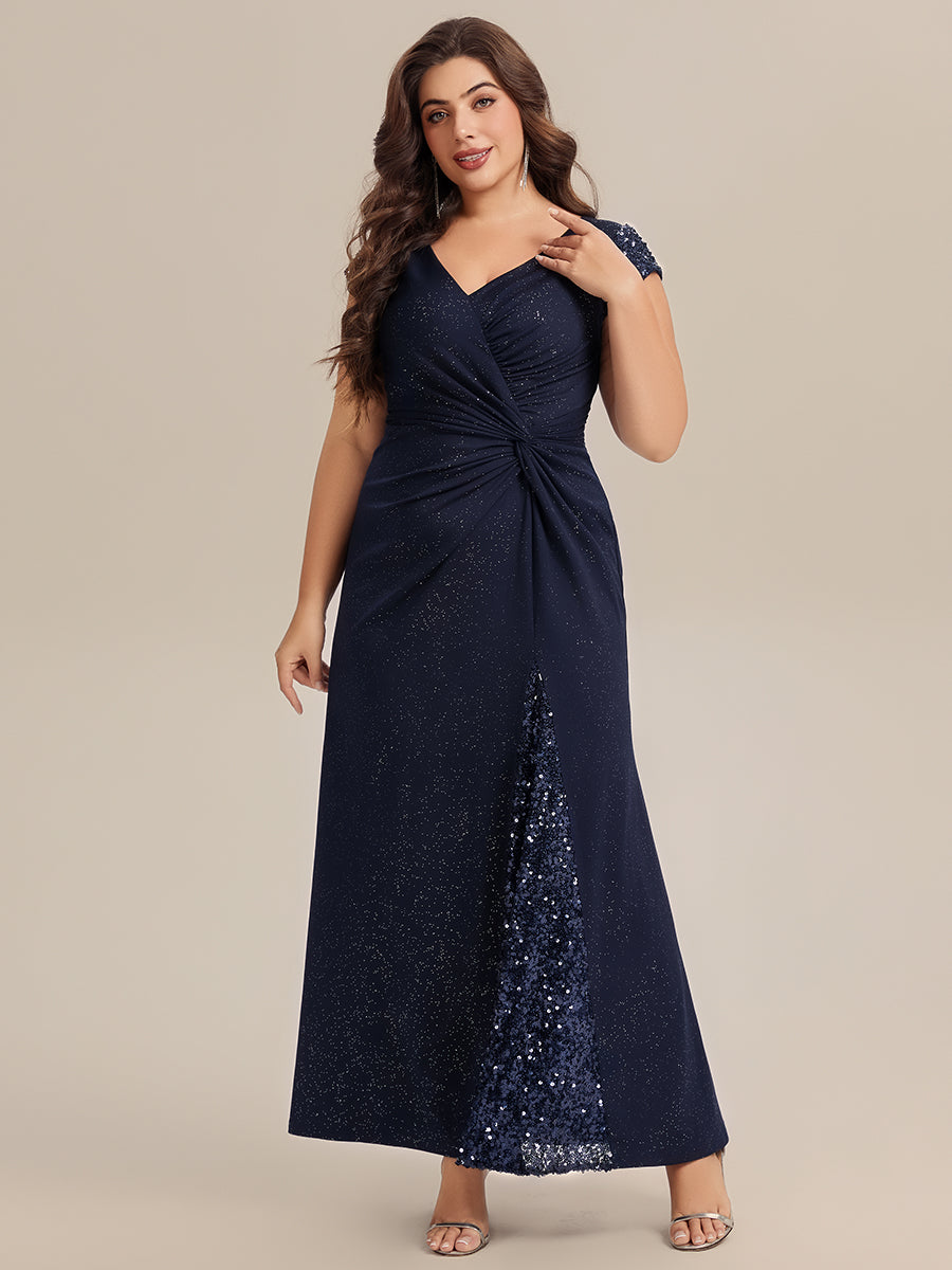 pretty KAIA|Plus Size Knotted Knit Cap Sleeve Maxi Glitter Evening Dress