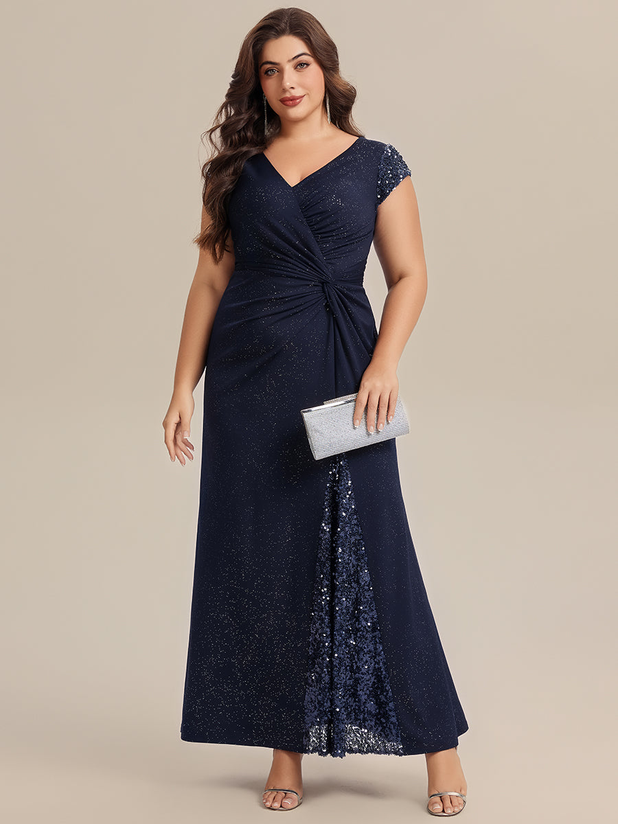 pretty KAIA|Plus Size Knotted Knit Cap Sleeve Maxi Glitter Evening Dress