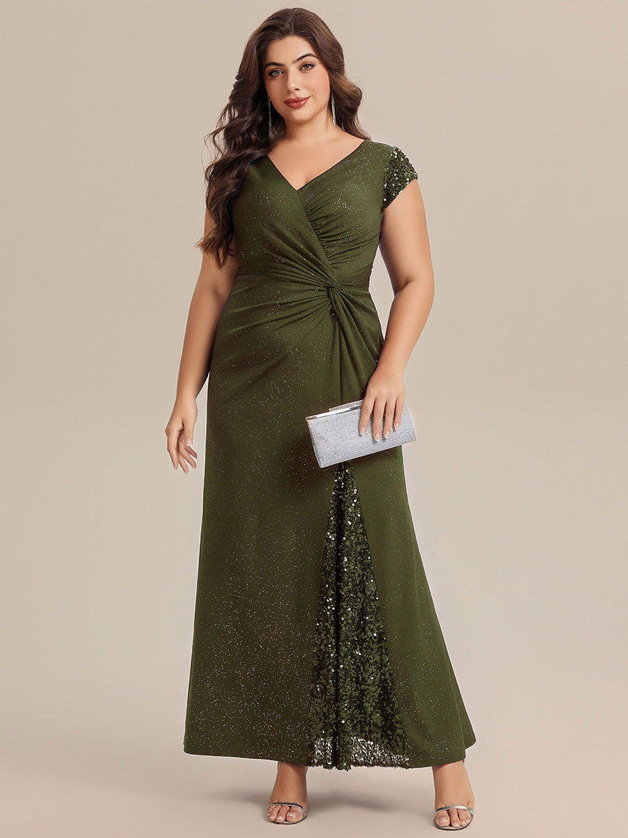 pretty KAIA|Plus Size Knotted Knit Cap Sleeve Maxi Glitter Evening Dress