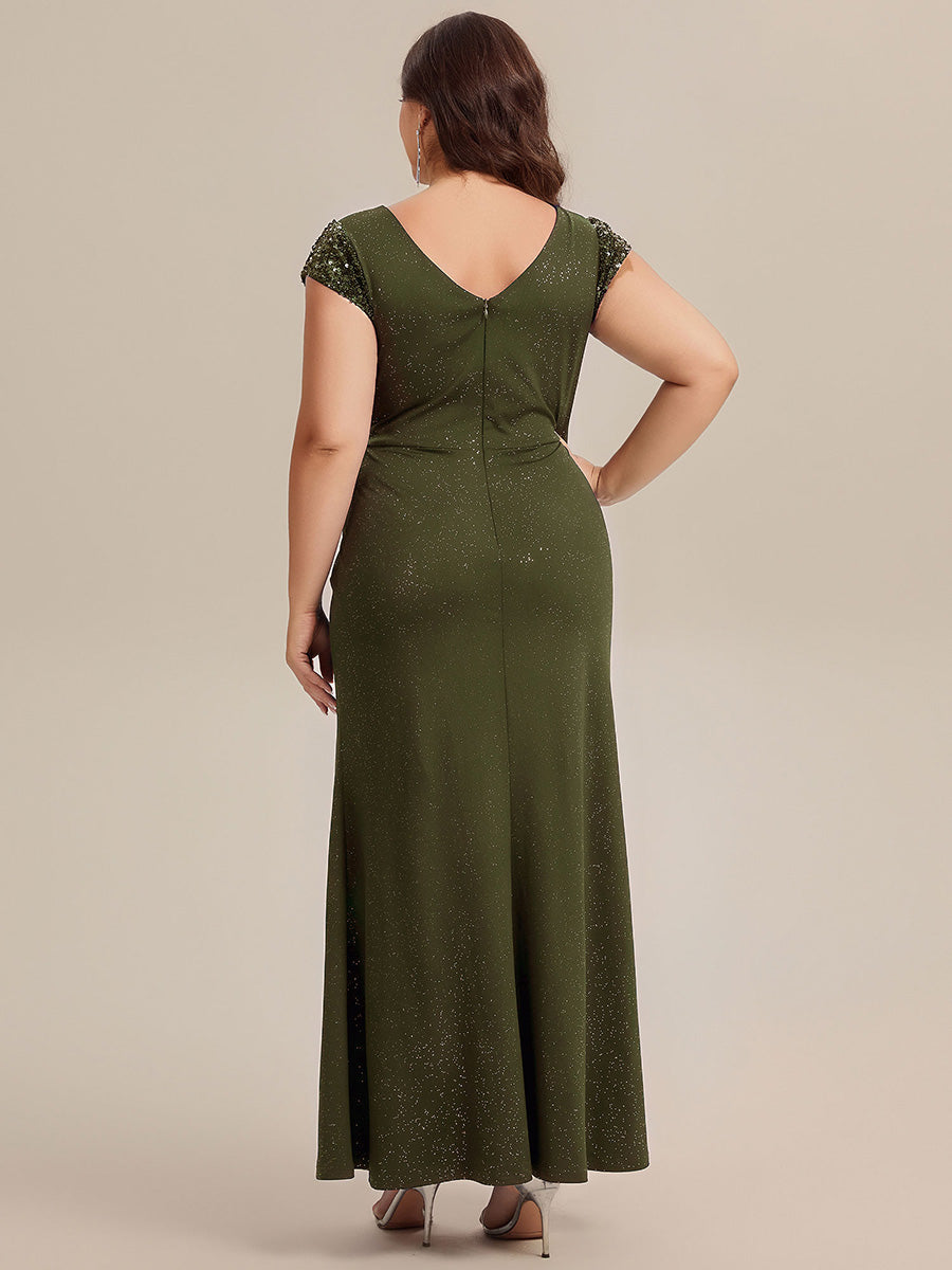 pretty KAIA|Plus Size Knotted Knit Cap Sleeve Maxi Glitter Evening Dress