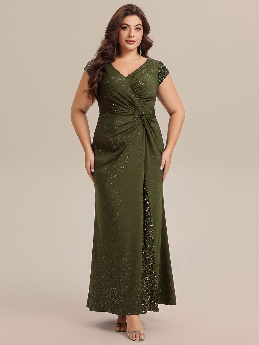 pretty KAIA|Plus Size Knotted Knit Cap Sleeve Maxi Glitter Evening Dress