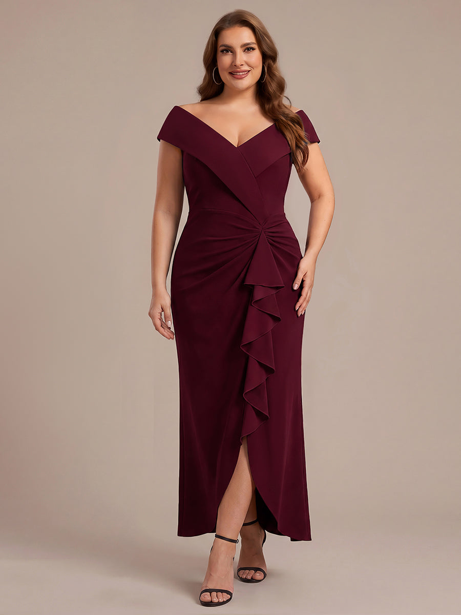 Plus Size Slit Crepe Evening Dress