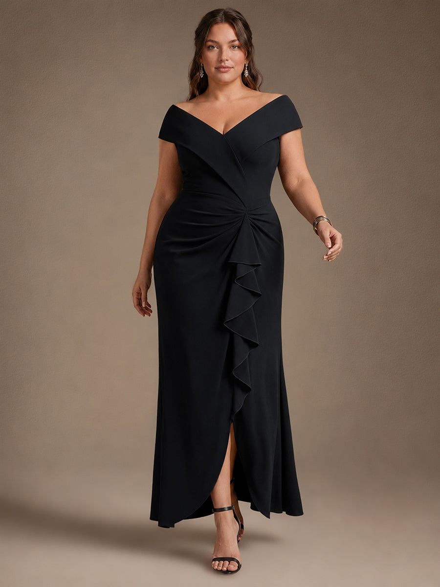 Plus Size Slit Crepe Evening Dress