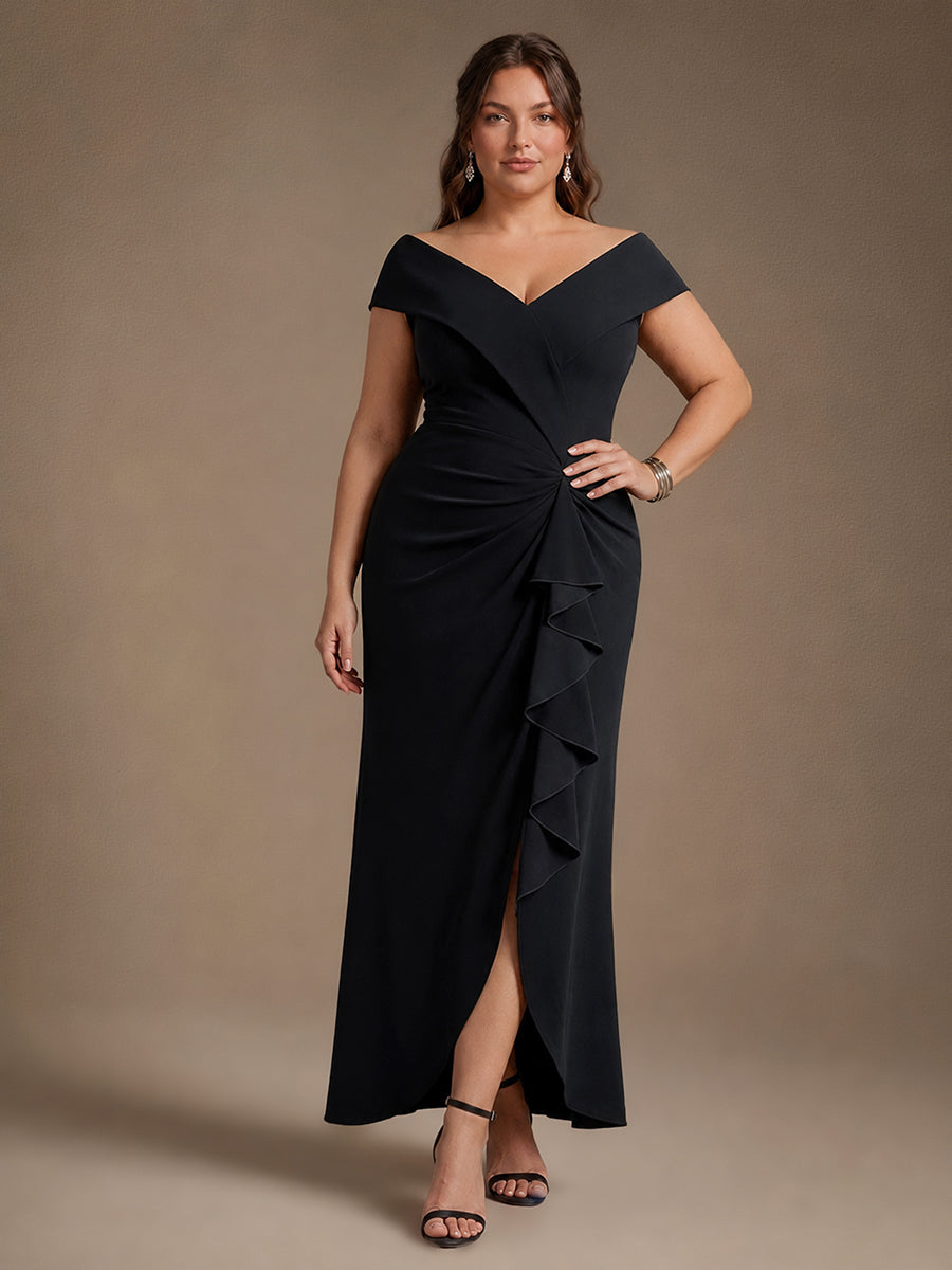 Plus Size Slit Crepe Evening Dress