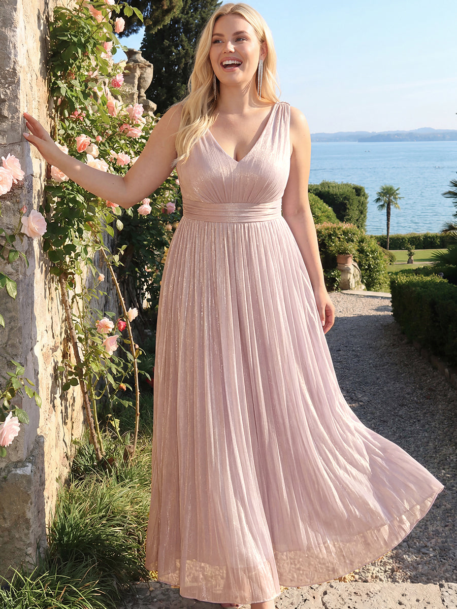 Plus Size Gathered Sea-island filament fabircs Evening Dress