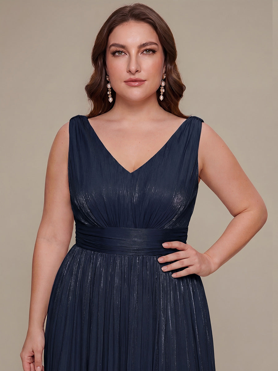 Plus Size Gathered Sea-island filament fabircs Evening Dress