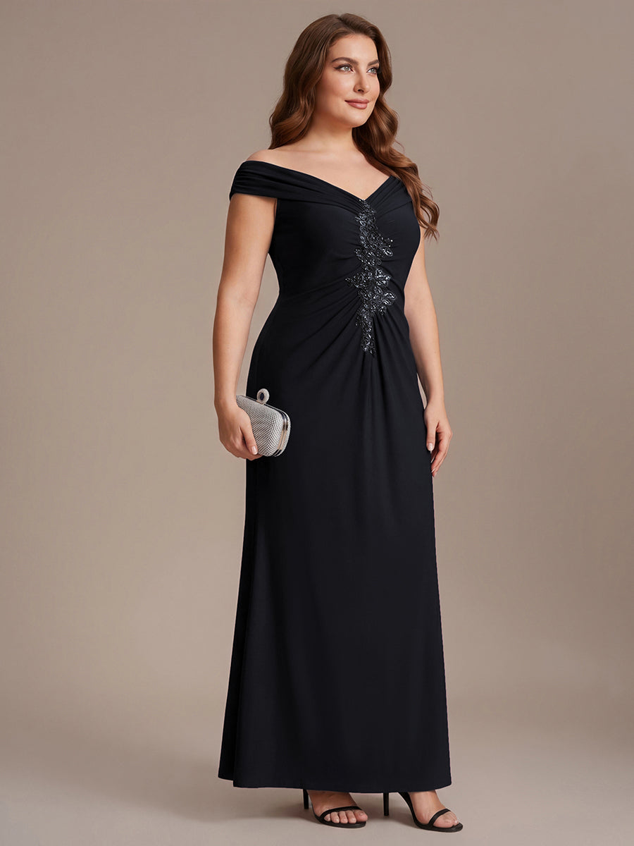 Plus Size Knit Off-the-shoulder Sleeve Evening Dress