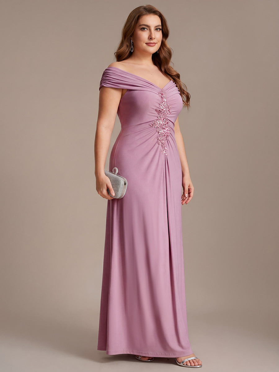 Plus Size Knit Off-the-shoulder Sleeve Evening Dress