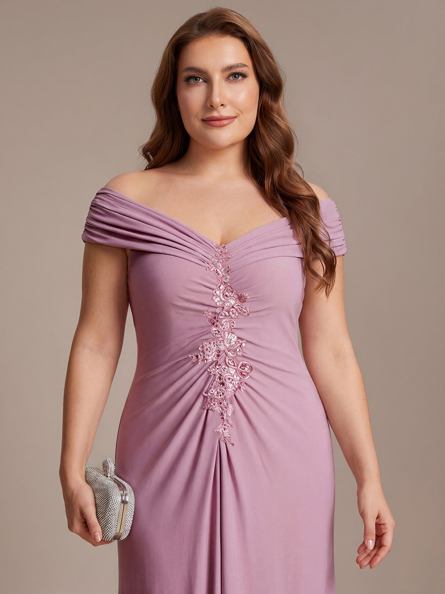 Plus Size Knit Off-the-shoulder Sleeve Evening Dress