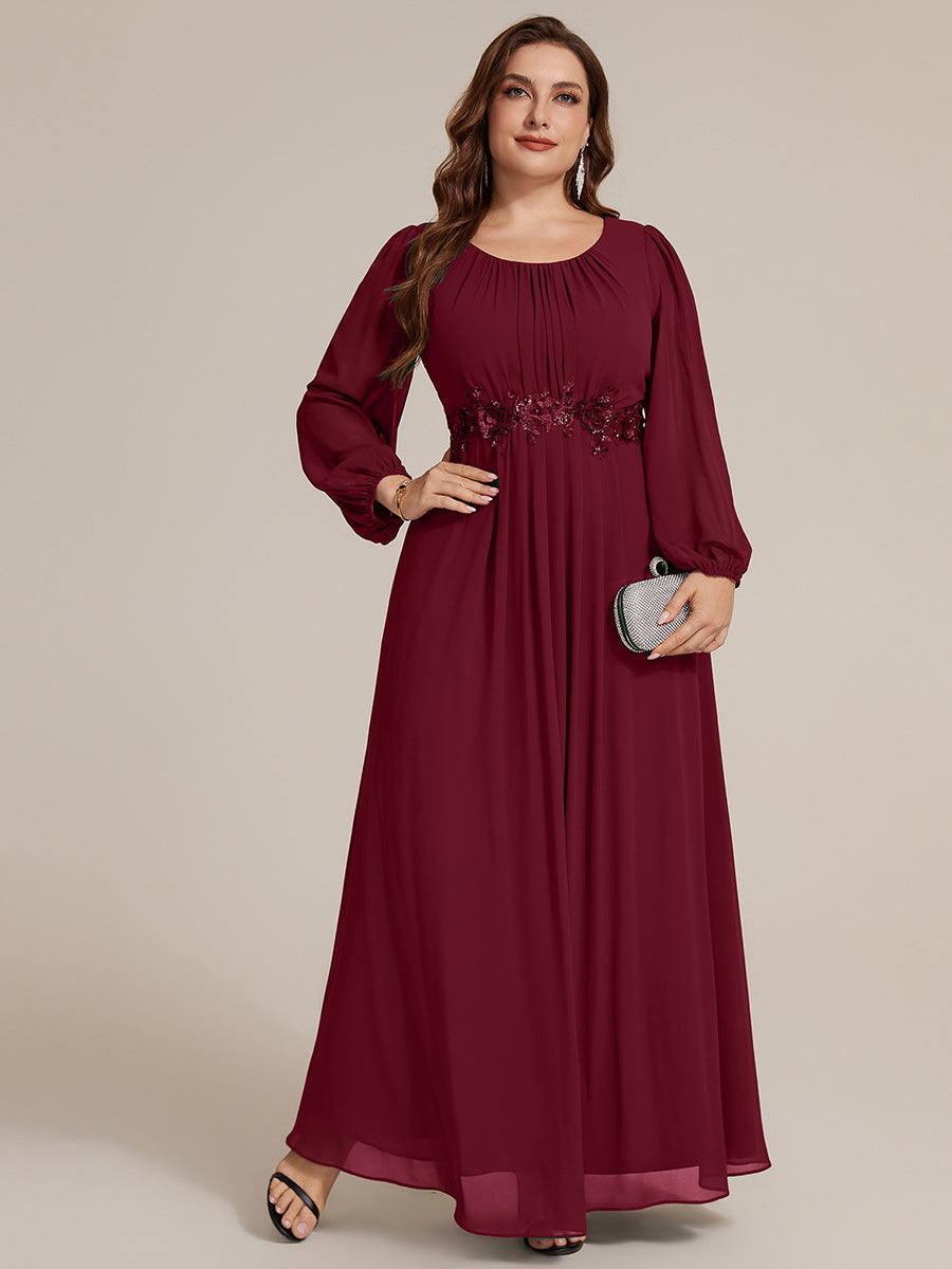 Plus Size Chiffon Puff Sleeve Evening Dress