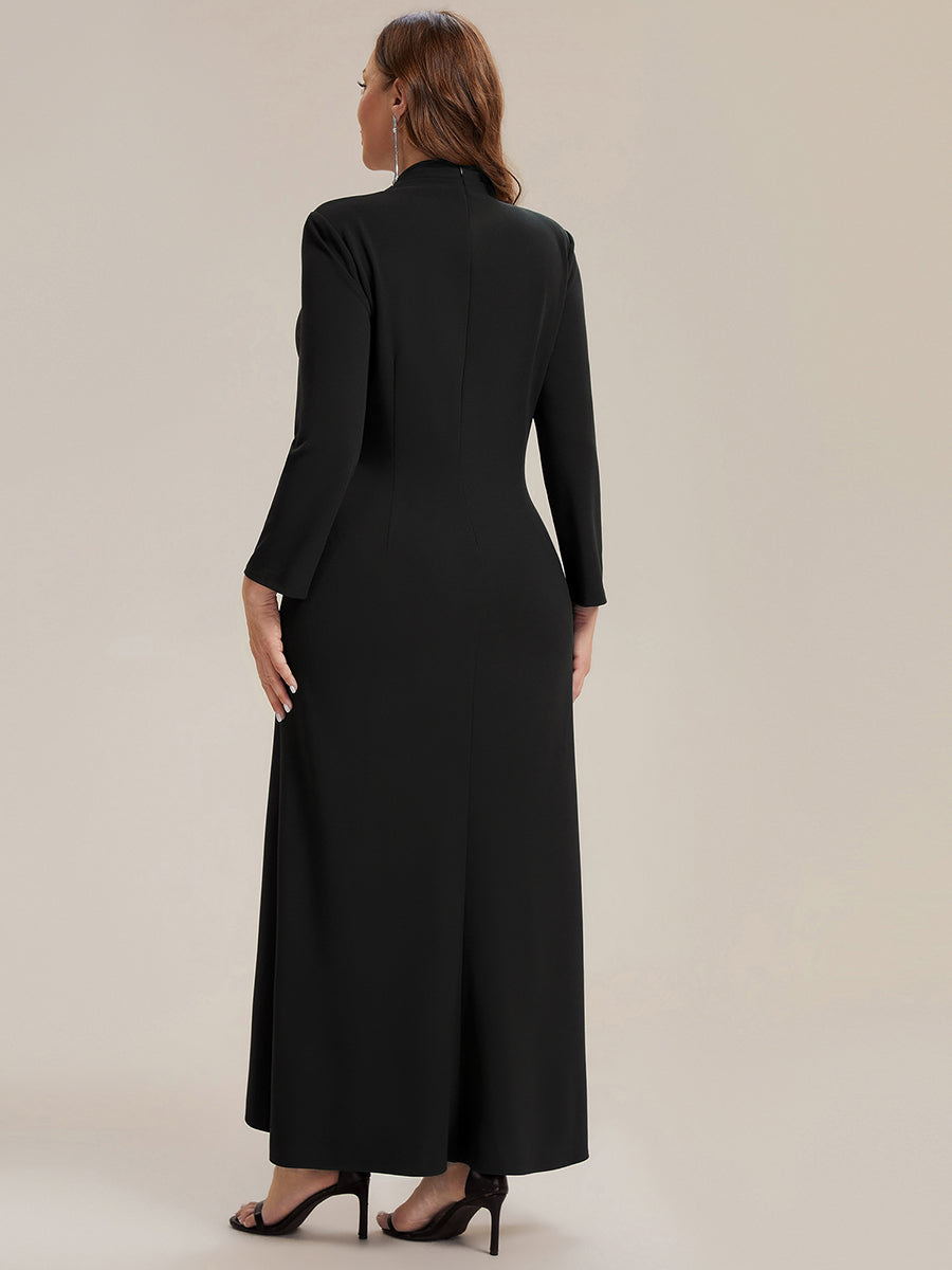 Plus Size Long Sleeve Slit Crepe Evening Dress