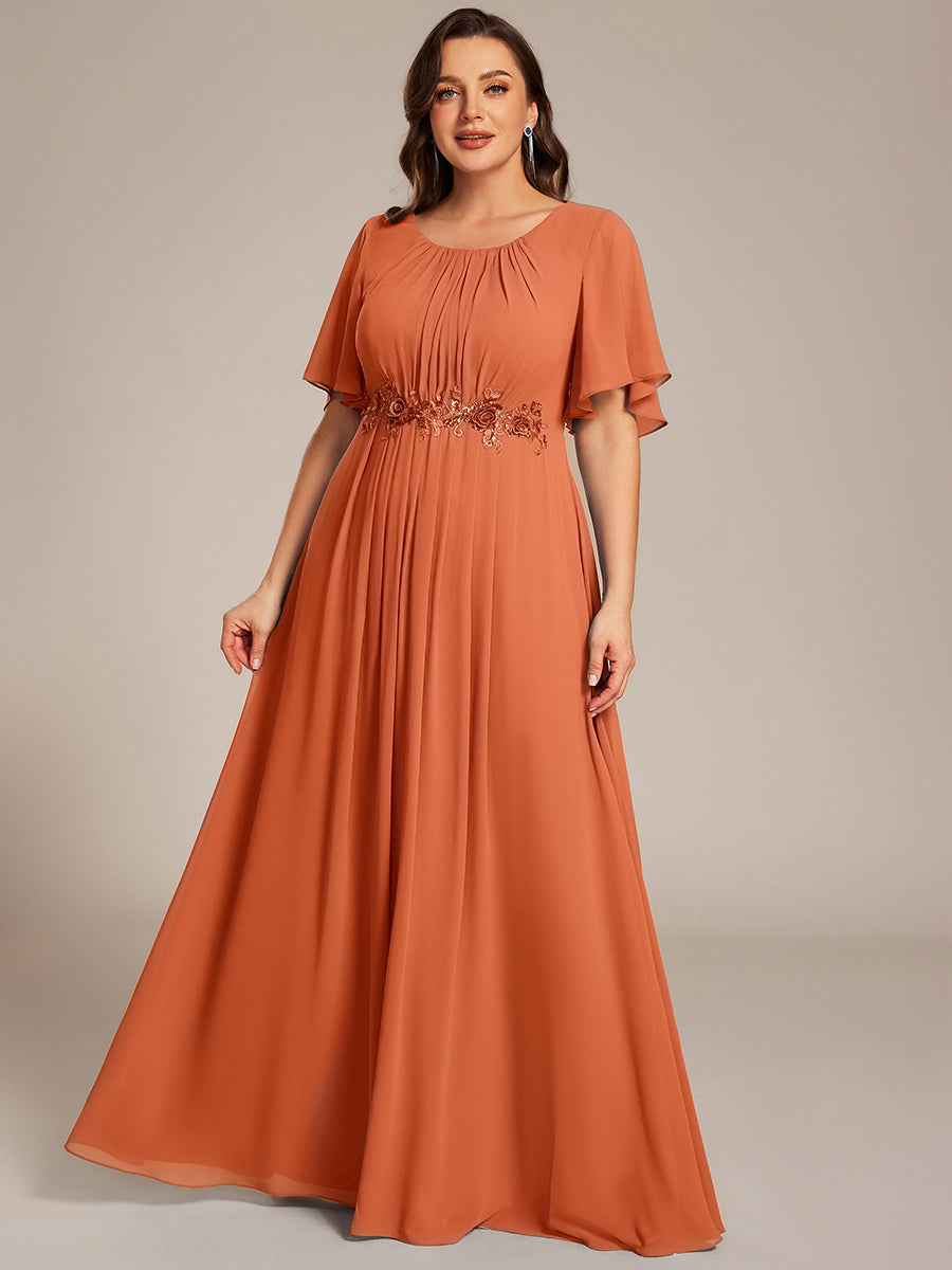 pretty ASPYN|Plus Size Pleated Waist Applique Maxi Bridesmaid Dress