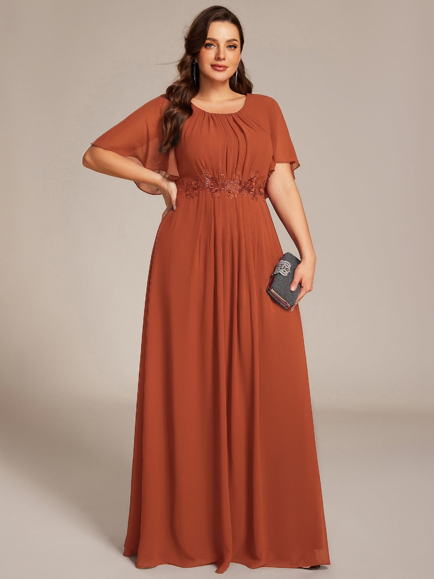 pretty ASPYN|Plus Size Pleated Waist Applique Maxi Bridesmaid Dress