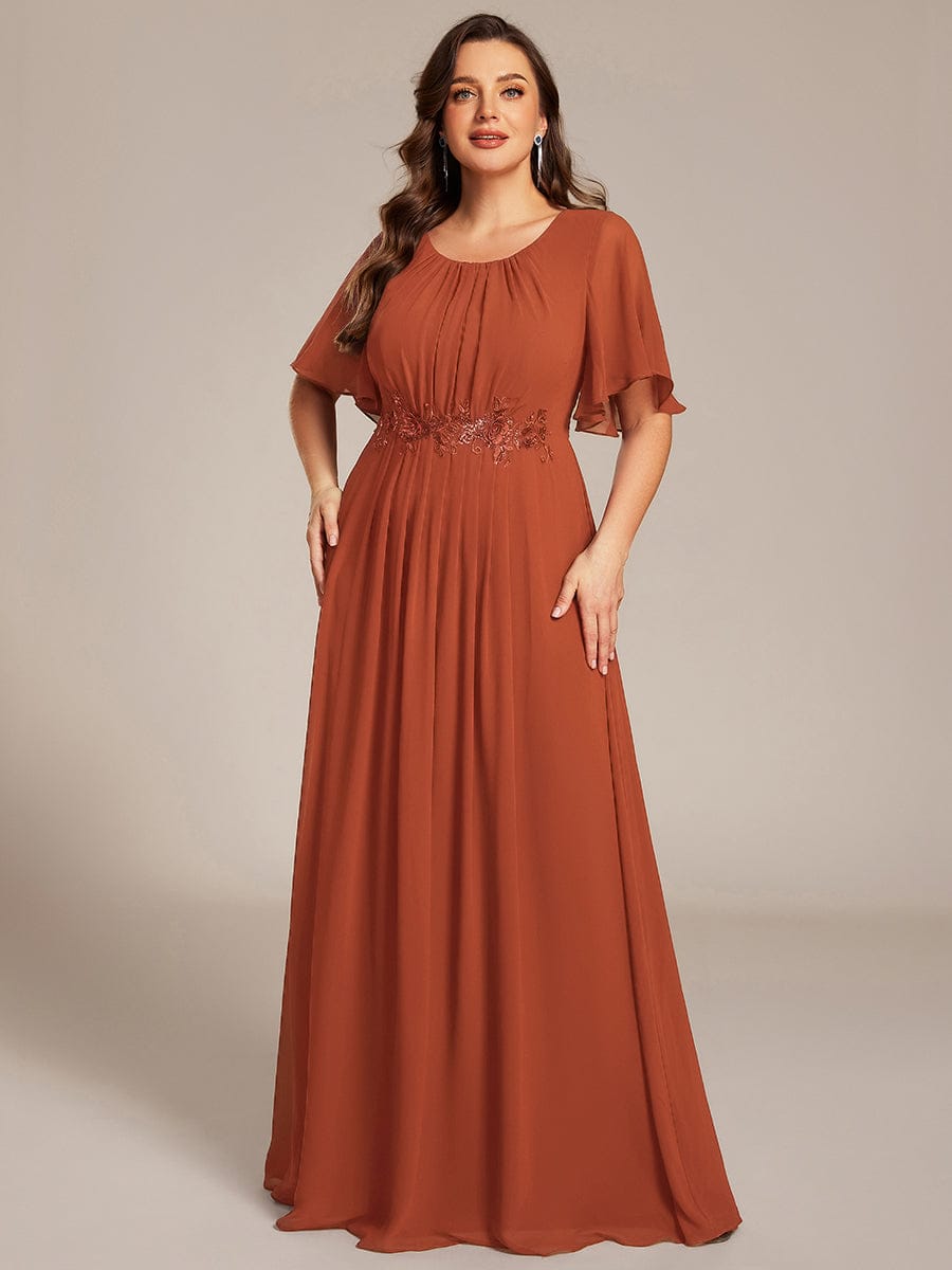pretty ASPYN|Plus Size Pleated Waist Applique Maxi Bridesmaid Dress