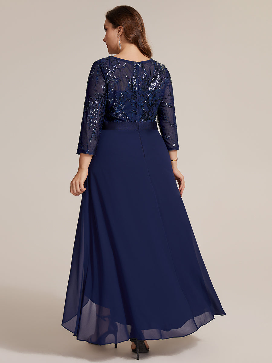 Plus Size See-through Sequins Evening Dress