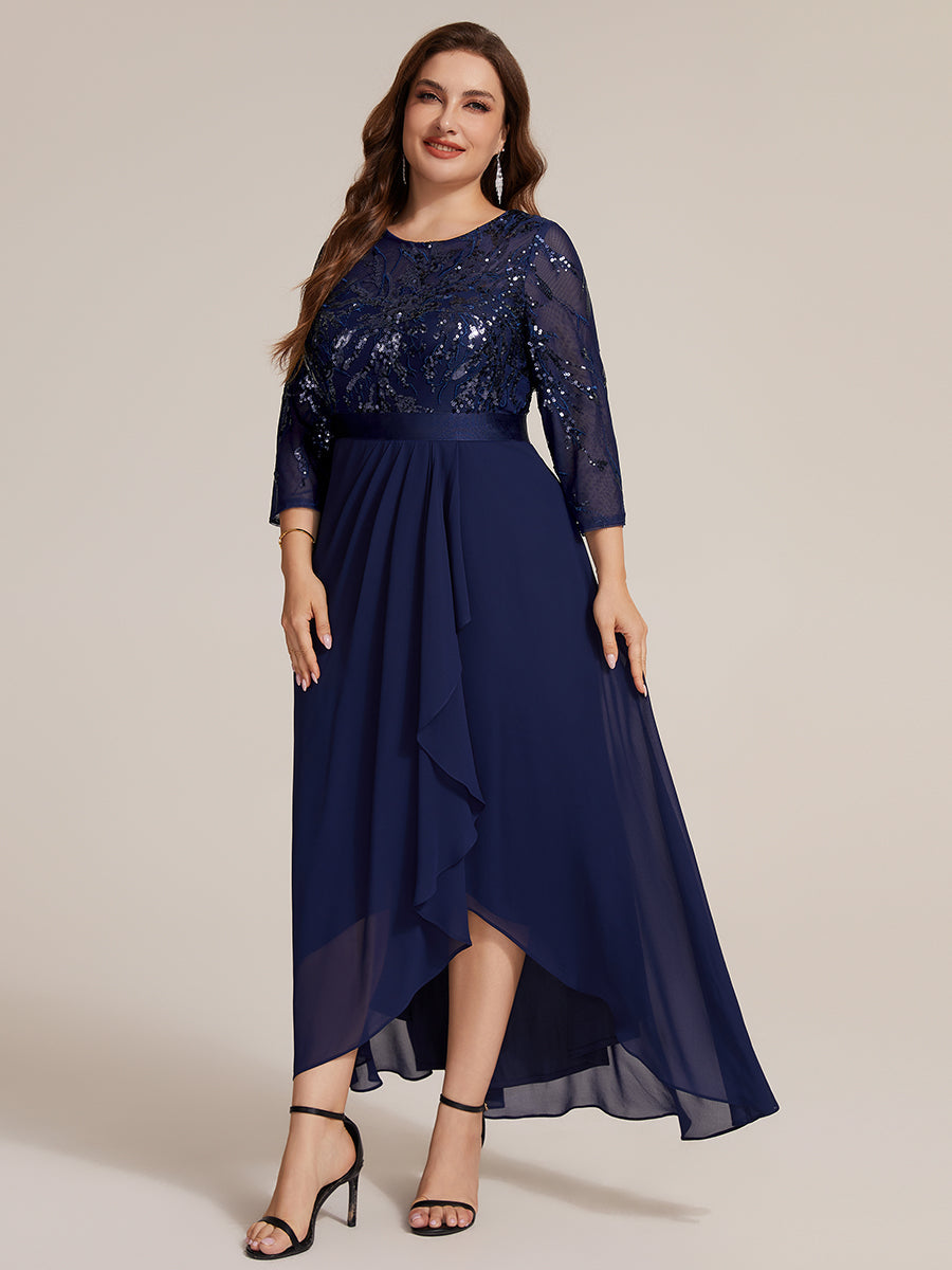 Plus Size See-through Sequins Evening Dress