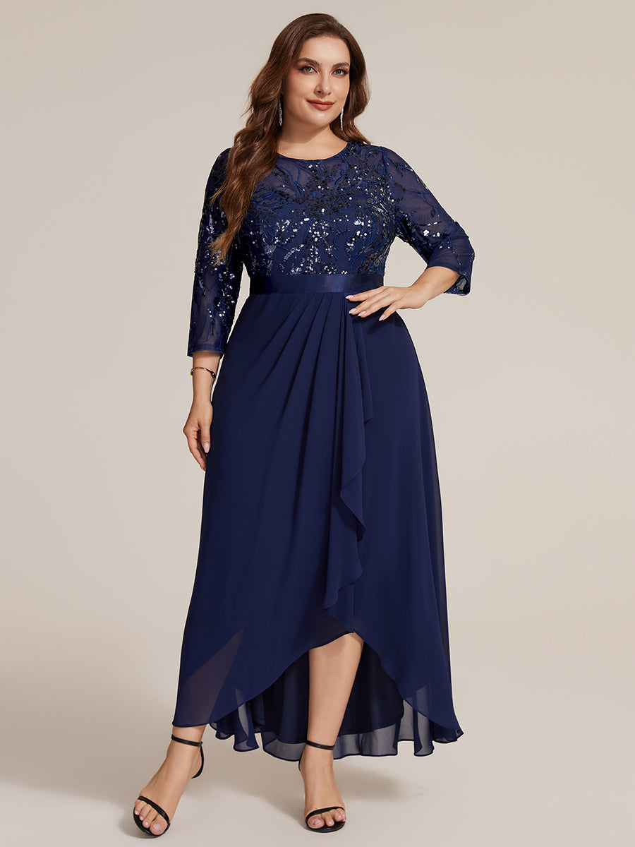Plus Size See-through Sequins Evening Dress