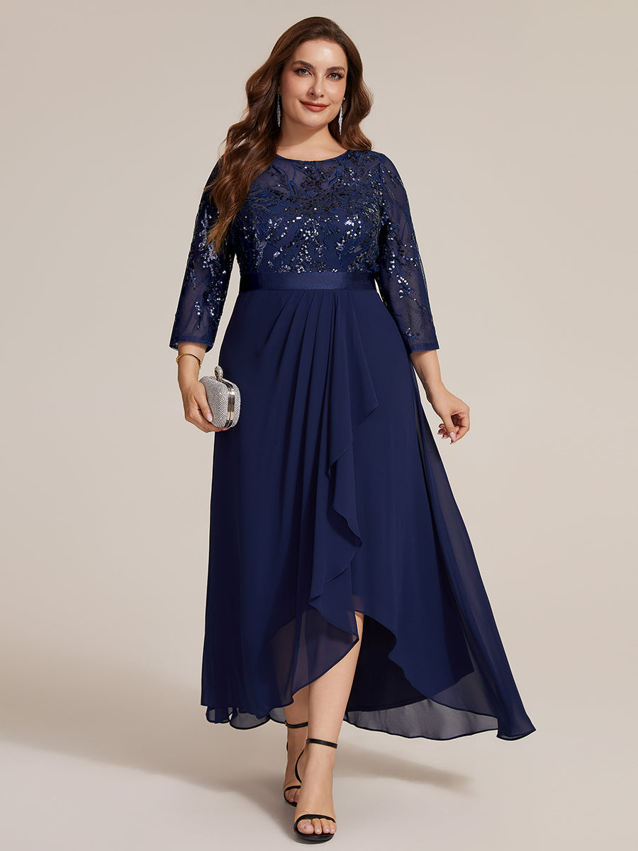 Plus Size See-through Sequins Evening Dress