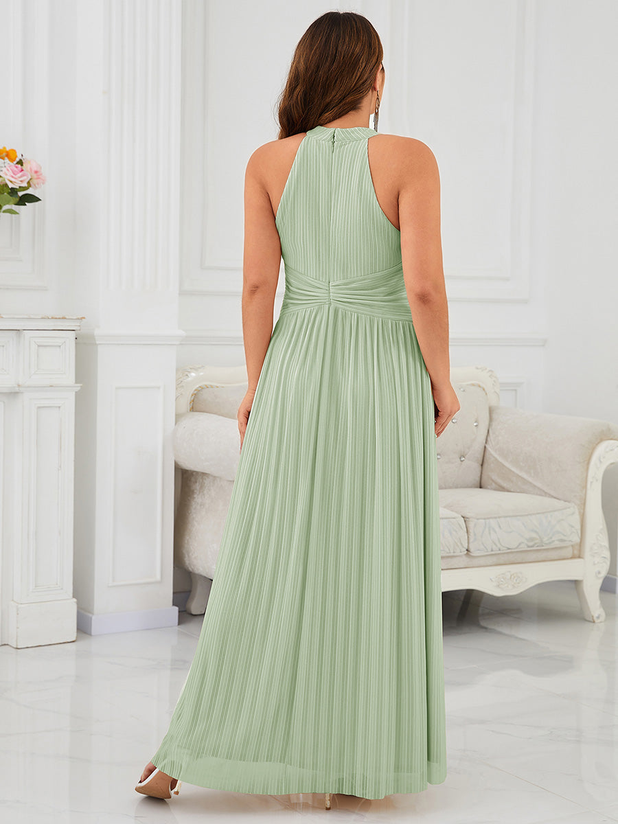 Plus Size Glittery Halter Neck Pleated Formal Evening Dress