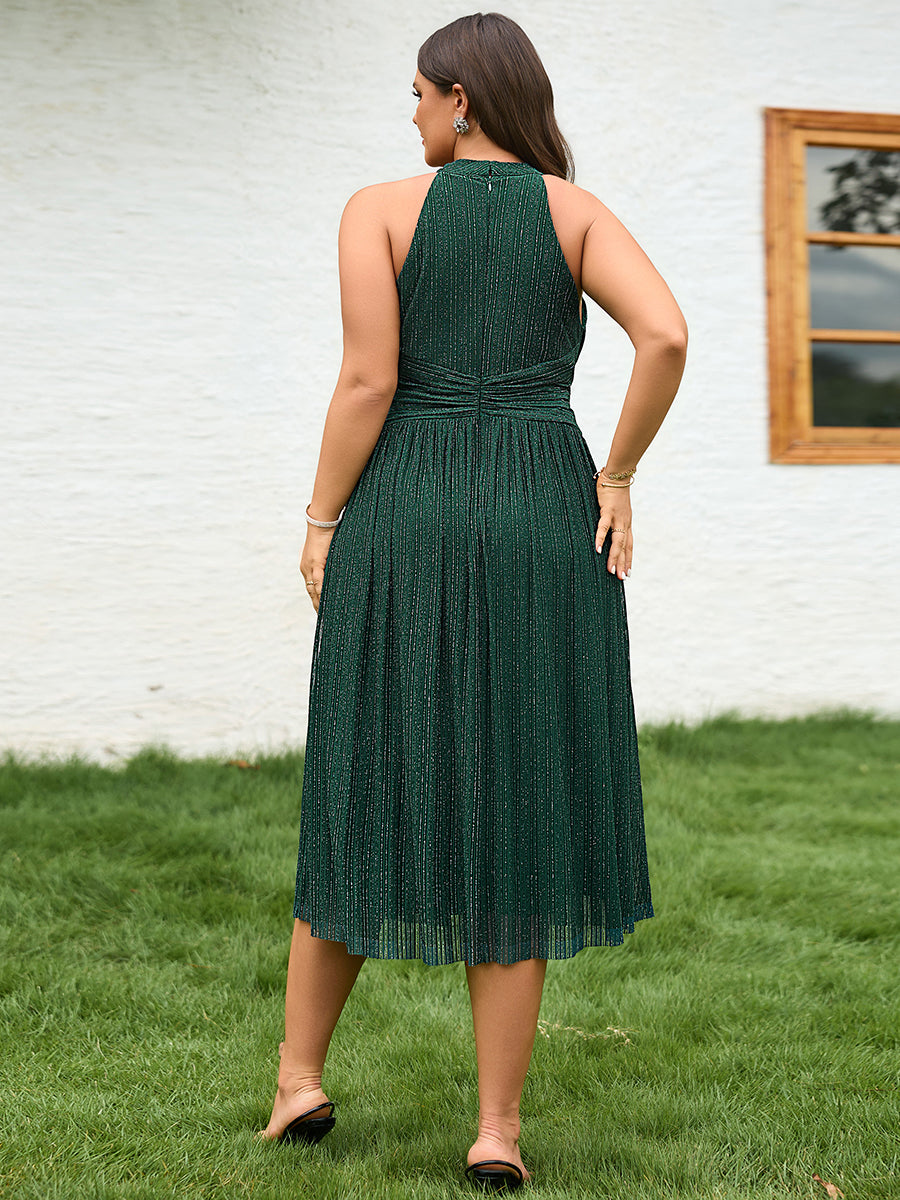 pretty VAYLA|Plus-Size Glittery Halter Neck Dress