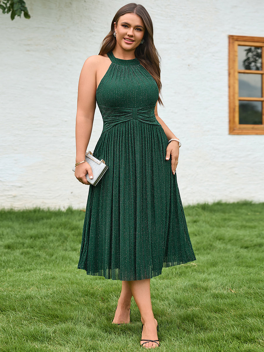 pretty VAYLA|Plus-Size Glittery Halter Neck Dress