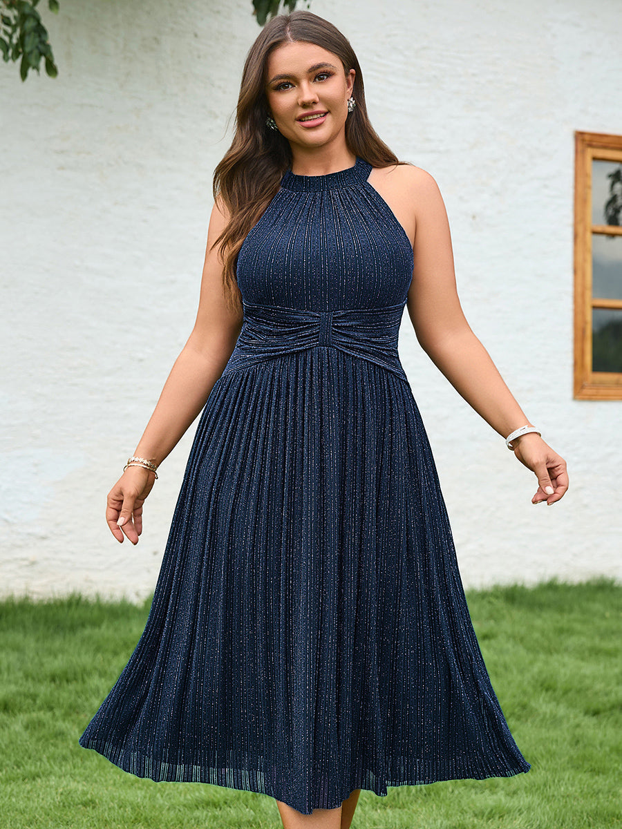 pretty VAYLA|Plus-Size Glittery Halter Neck Dress