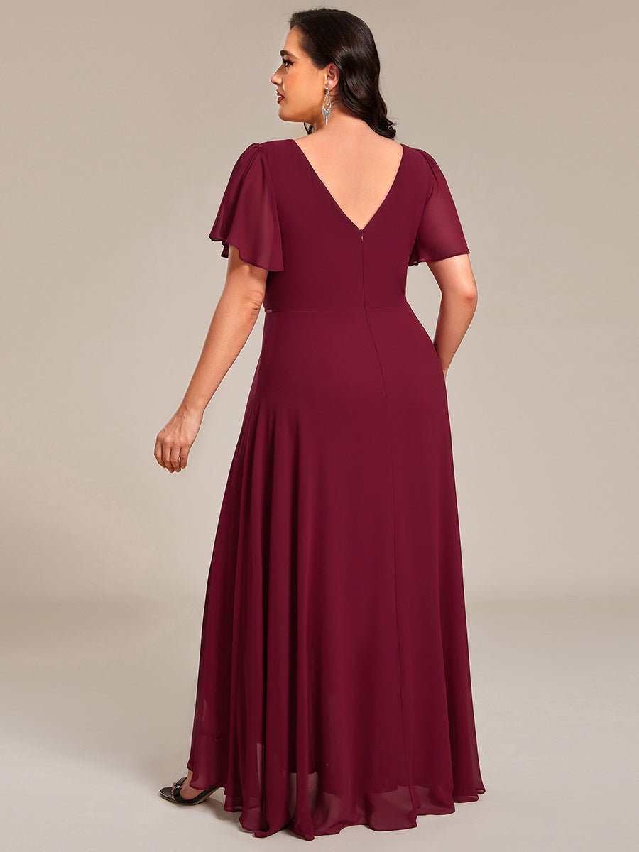 pretty DAKOTA|Plus Size V-Neck Rhinestone Waist Chiffon Maxi Formal Evening Dress