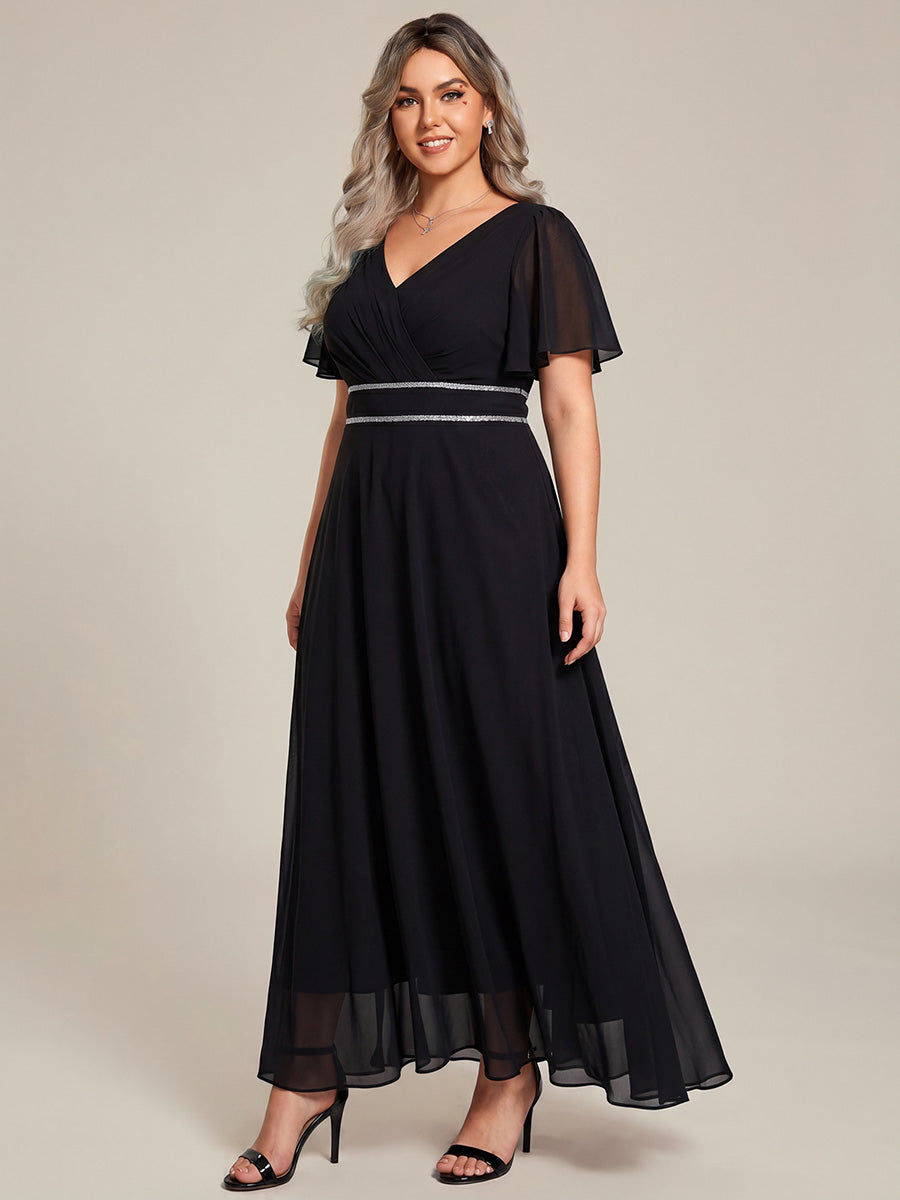 pretty DAKOTA|Plus Size V-Neck Rhinestone Waist Chiffon Maxi Formal Evening Dress