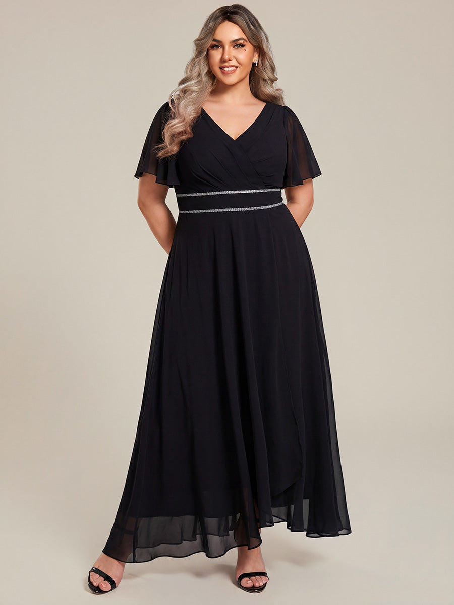pretty DAKOTA|Plus Size V-Neck Rhinestone Waist Chiffon Maxi Formal Evening Dress