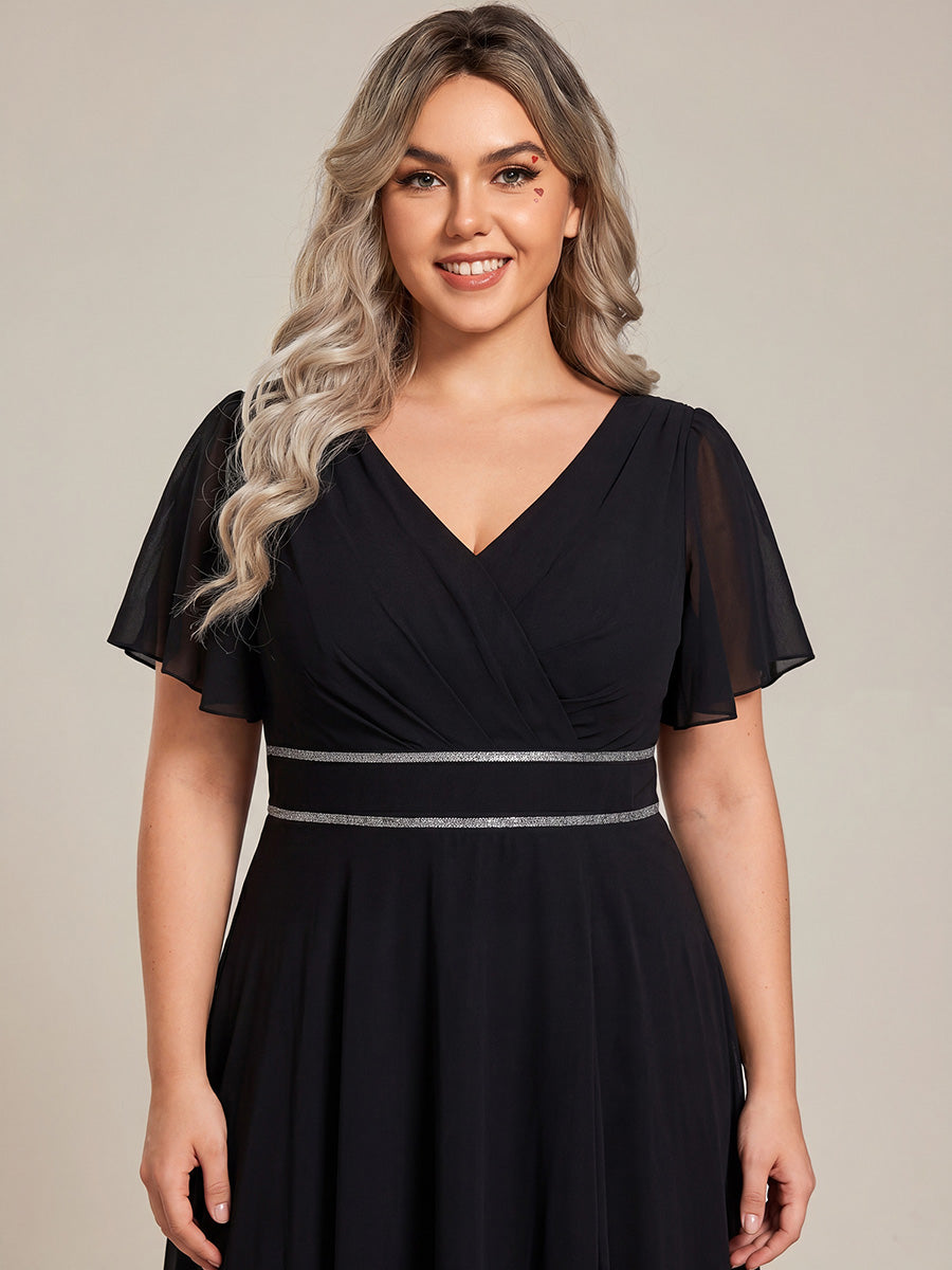 pretty DAKOTA|Plus Size V-Neck Rhinestone Waist Chiffon Maxi Formal Evening Dress