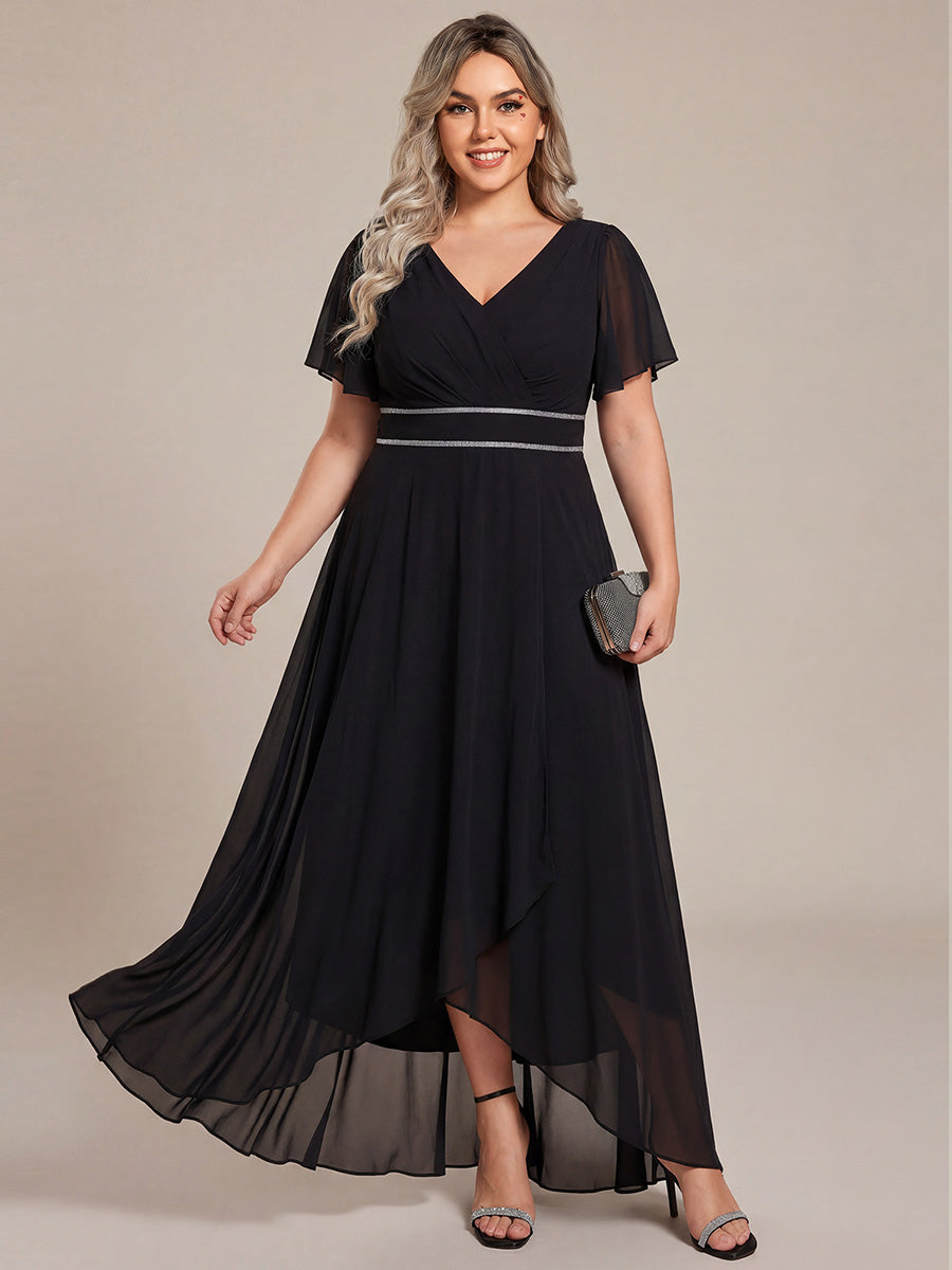pretty DAKOTA|Plus Size V-Neck Rhinestone Waist Chiffon Maxi Formal Evening Dress