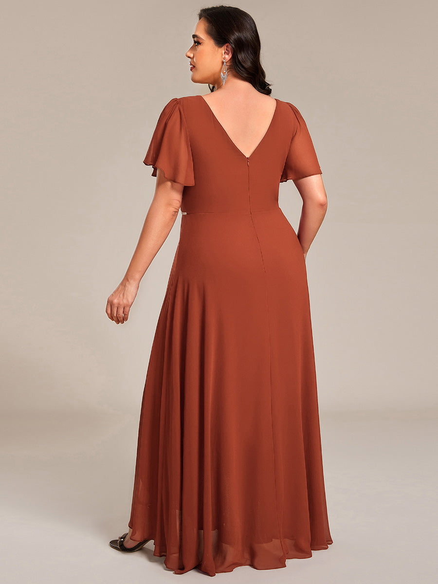 pretty DAKOTA|Plus Size V-Neck Rhinestone Waist Chiffon Maxi Formal Evening Dress
