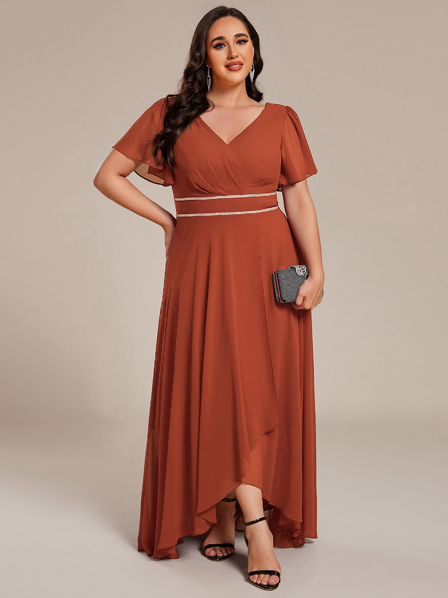 pretty DAKOTA|Plus Size V-Neck Rhinestone Waist Chiffon Maxi Formal Evening Dress