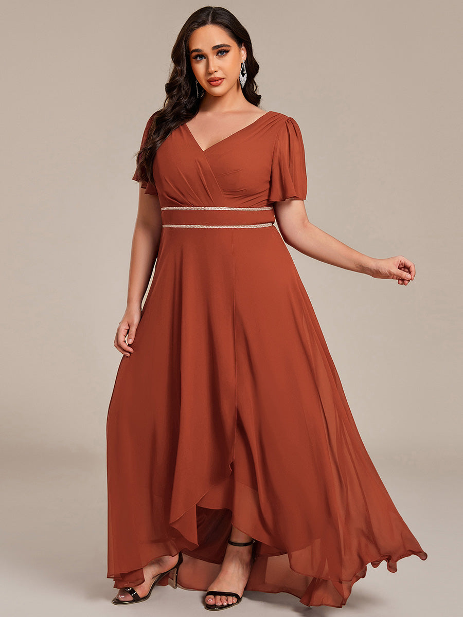 pretty DAKOTA|Plus Size V-Neck Rhinestone Waist Chiffon Maxi Formal Evening Dress