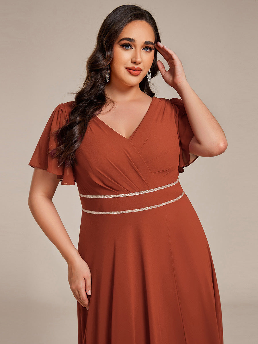 pretty DAKOTA|Plus Size V-Neck Rhinestone Waist Chiffon Maxi Formal Evening Dress