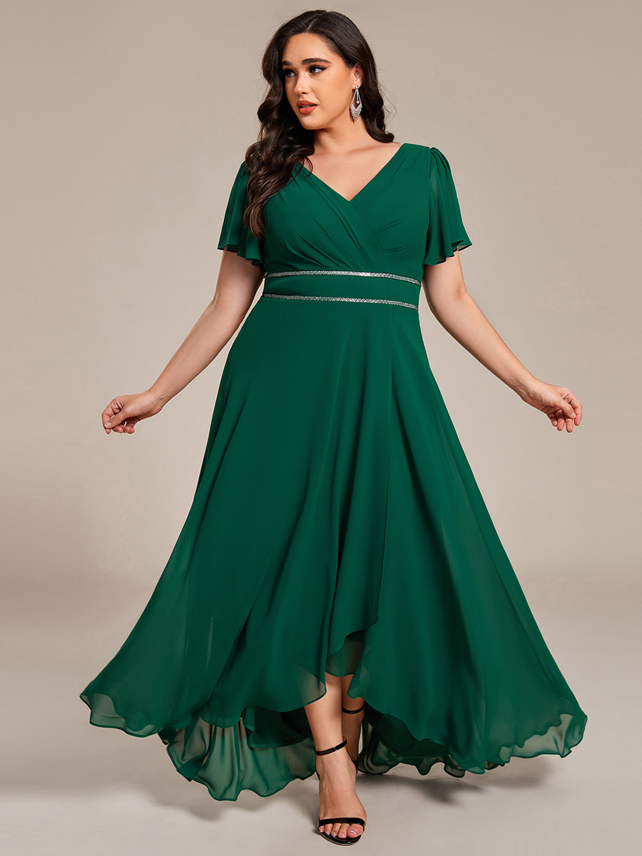 pretty DAKOTA|Plus Size V-Neck Rhinestone Waist Chiffon Maxi Formal Evening Dress