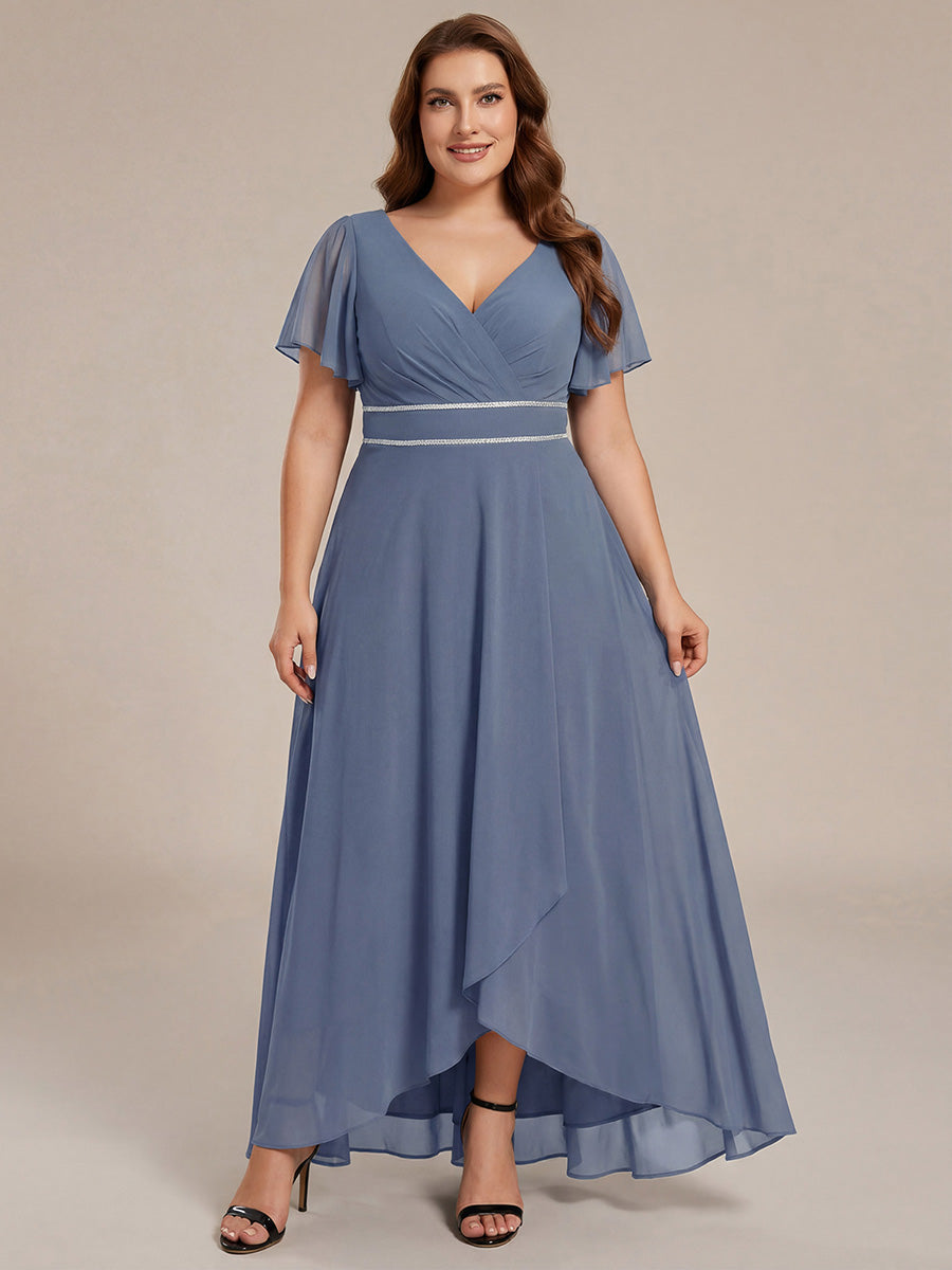 pretty DAKOTA|Plus Size V-Neck Rhinestone Waist Chiffon Maxi Formal Evening Dress
