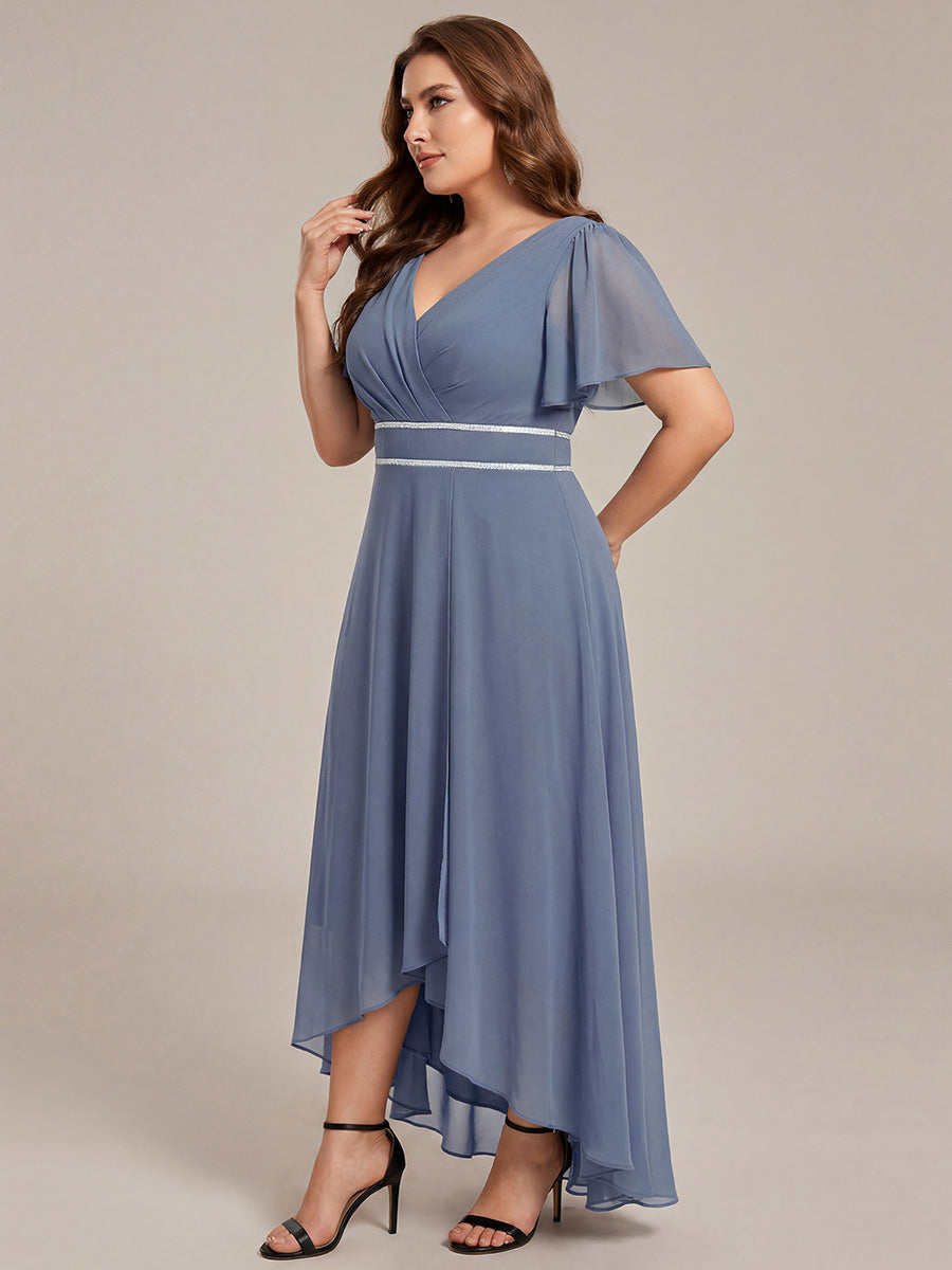 pretty DAKOTA|Plus Size V-Neck Rhinestone Waist Chiffon Maxi Formal Evening Dress