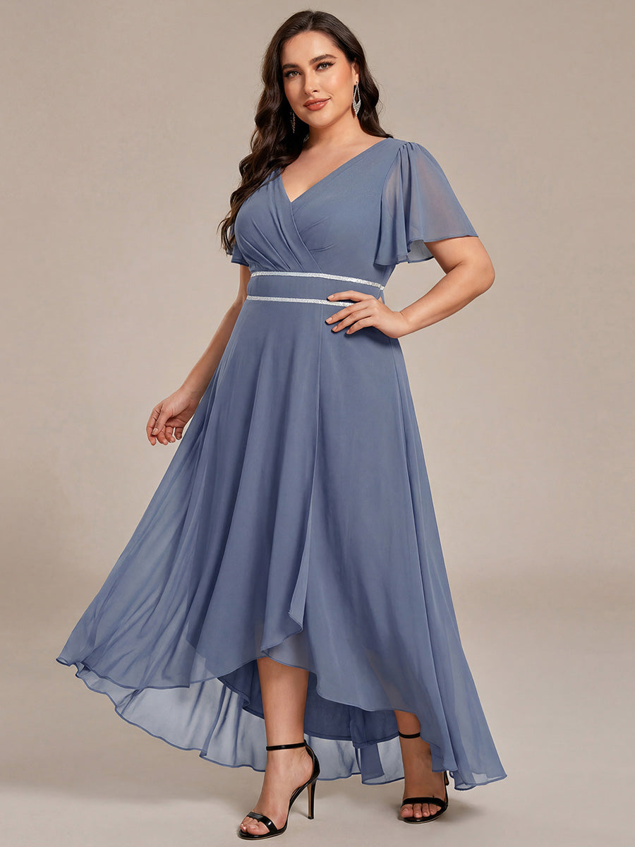 pretty DAKOTA|Plus Size V-Neck Rhinestone Waist Chiffon Maxi Formal Evening Dress