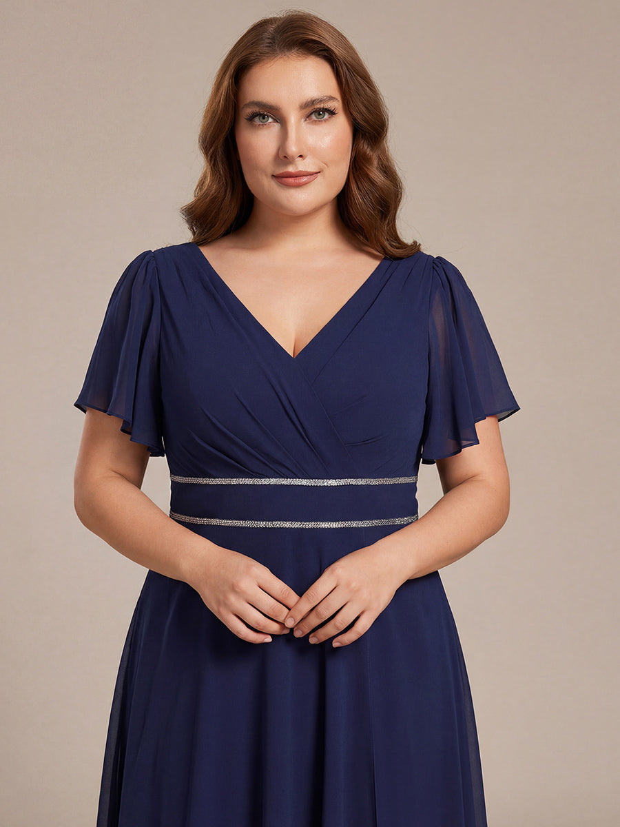 pretty DAKOTA|Plus Size V-Neck Rhinestone Waist Chiffon Maxi Formal Evening Dress