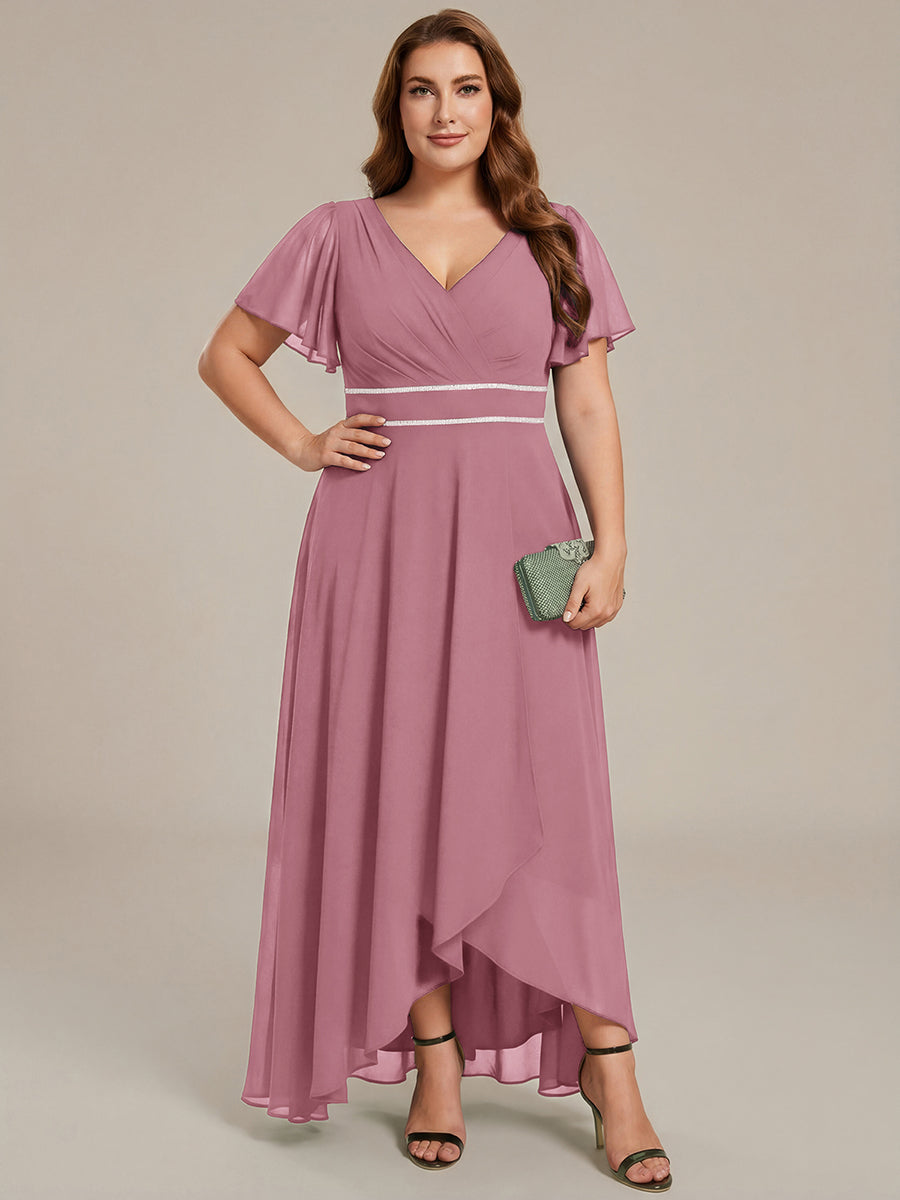 pretty DAKOTA|Plus Size V-Neck Rhinestone Waist Chiffon Maxi Formal Evening Dress