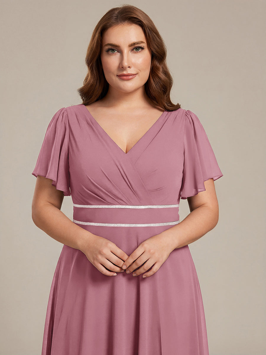pretty DAKOTA|Plus Size V-Neck Rhinestone Waist Chiffon Maxi Formal Evening Dress