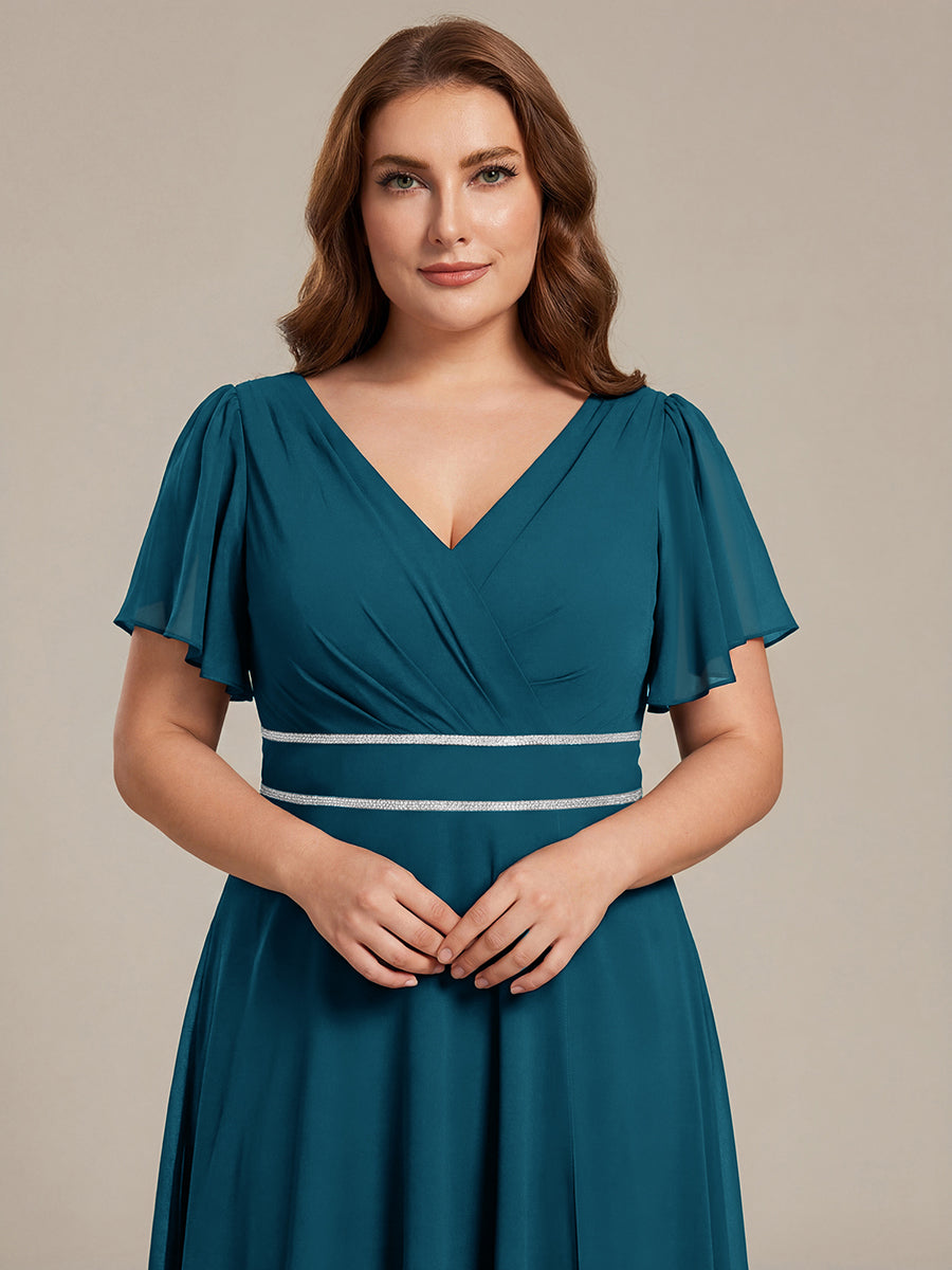 pretty DAKOTA|Plus Size V-Neck Rhinestone Waist Chiffon Maxi Formal Evening Dress