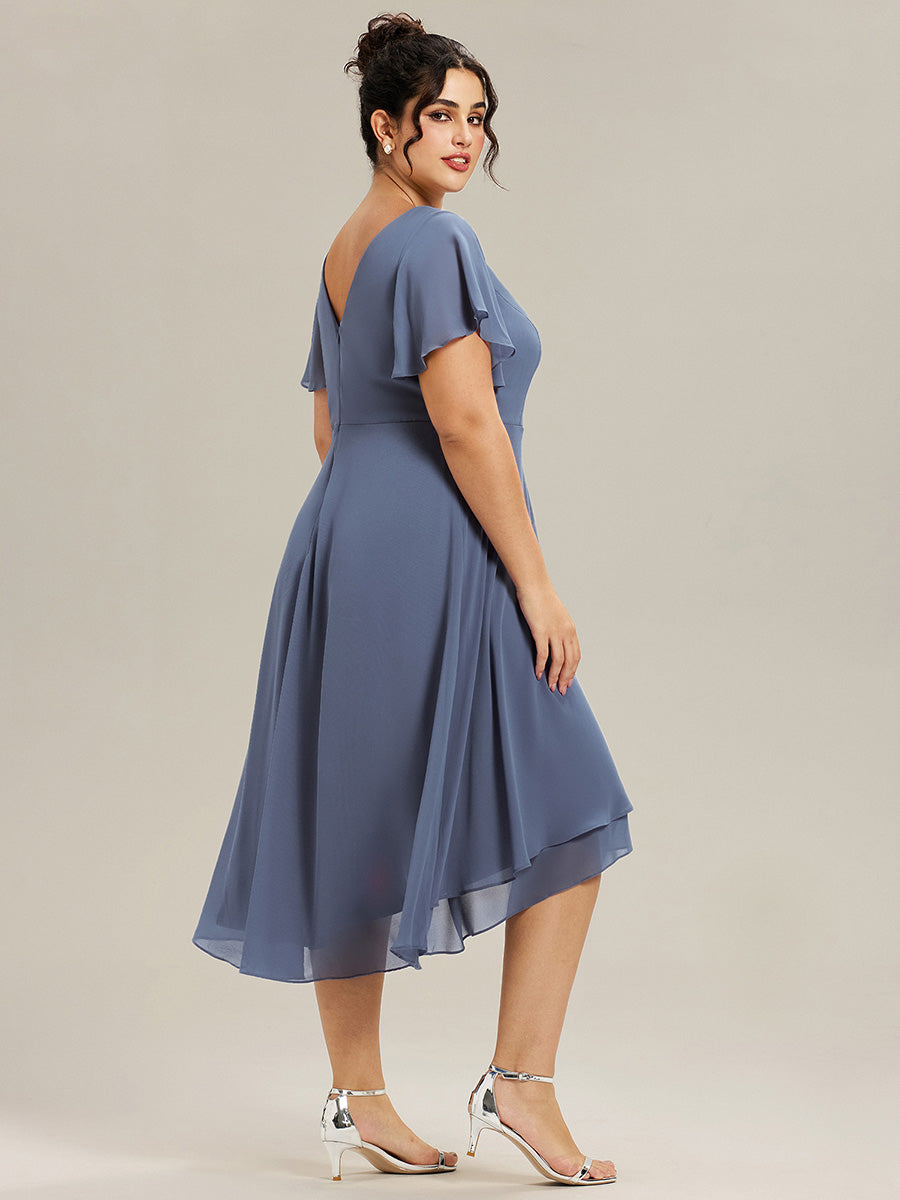 pretty AALIA|Plus Size Flowing Chiffon V-Neck Ruffle Sleeves Wedding Guest Dress