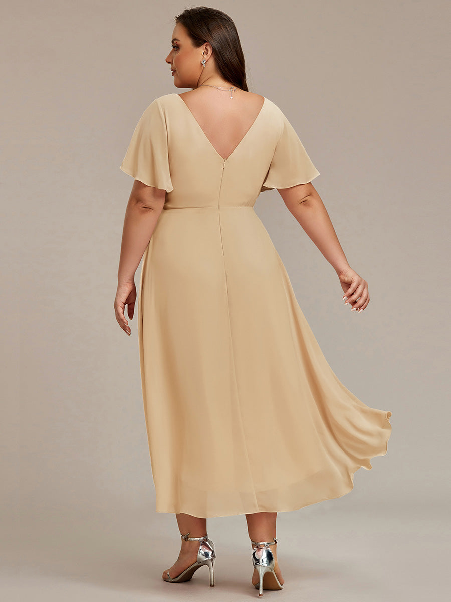 ever FAYE|Plus Size V-Neck Pleated Chiffon Midi Wedding Guest Dress