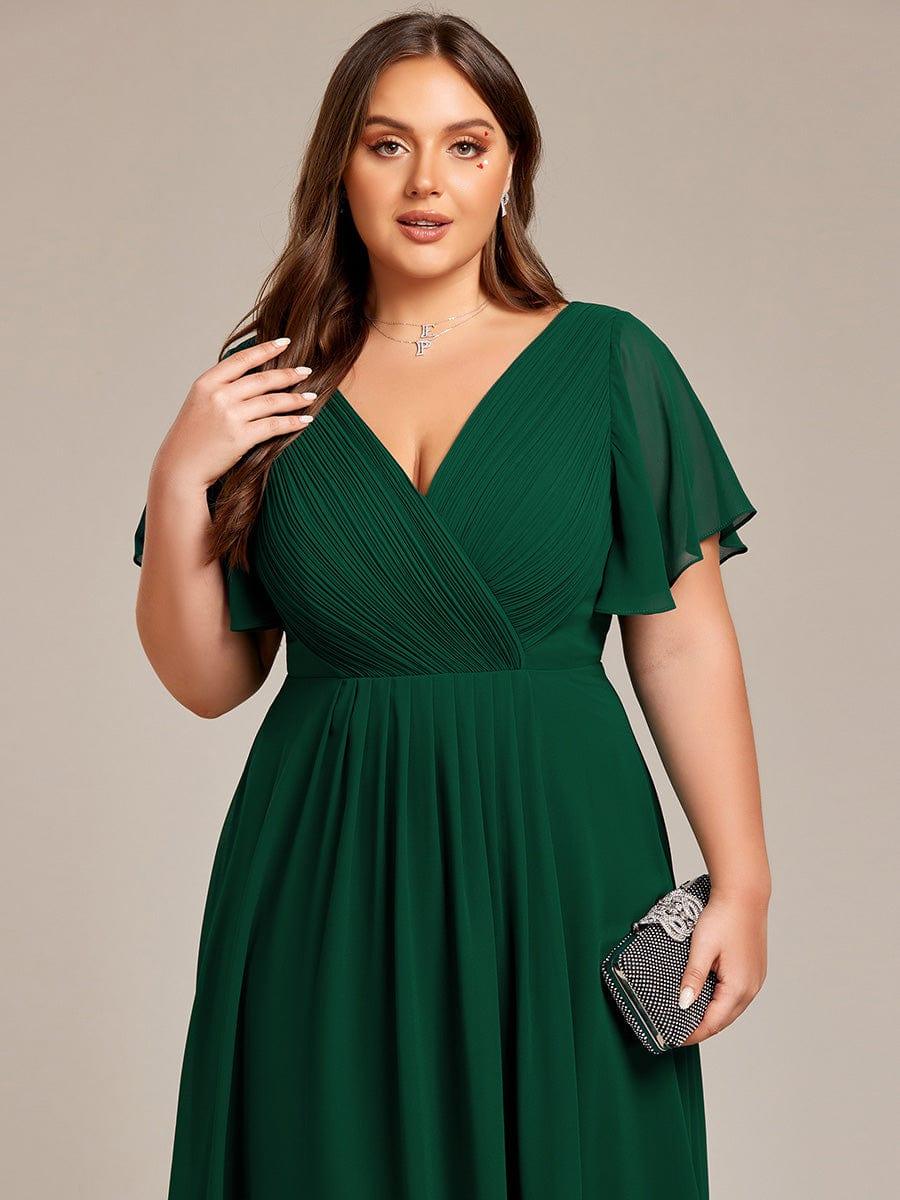 ever FAYE|Plus Size Pleated Midi Ruffles Sleeve Chiffon Bridesmaid Dress