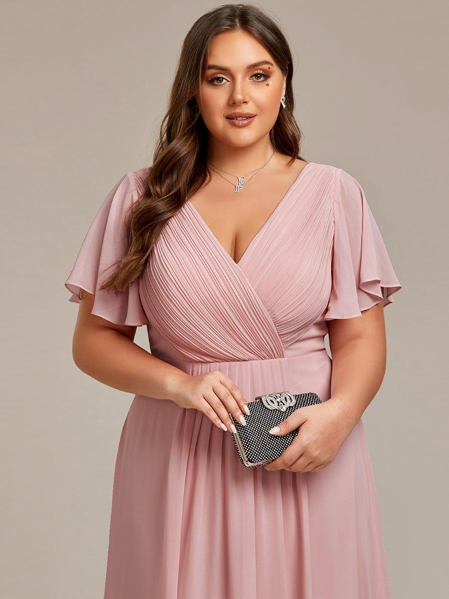ever FAYE|Plus Size V-Neck Pleated Chiffon Midi Wedding Guest Dress